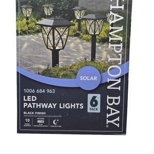 Hampton Bay LED Outdoor Solar Path Lights |  10 Lumens | 6-Pack | Black